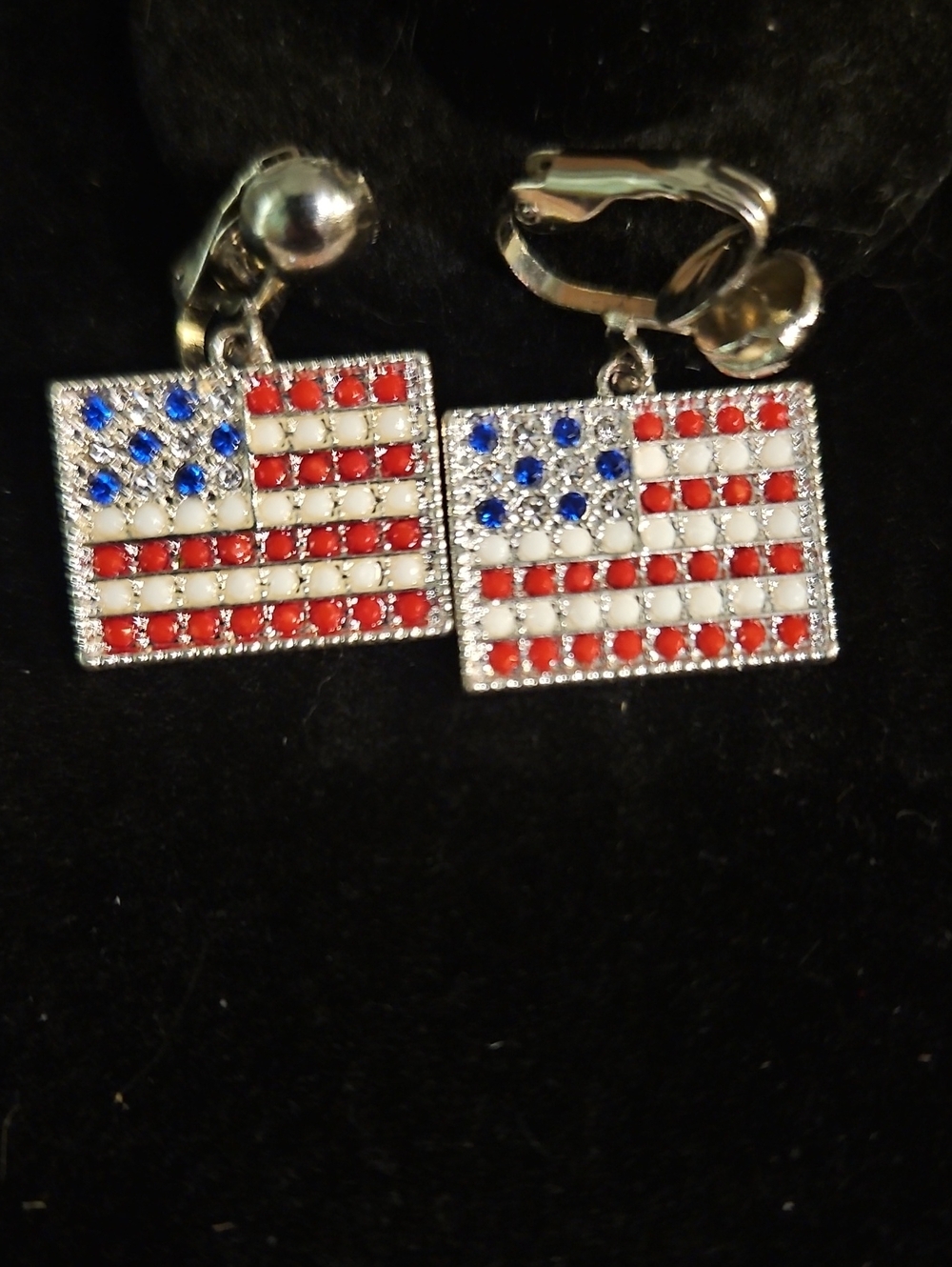 Patriotic Red White Blue American Flag Dangle Earrings